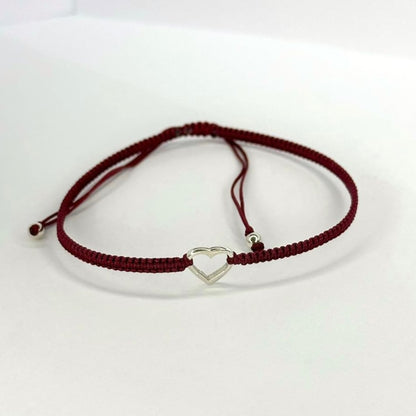 Various Colours Thread Bracelet with Sterling Silver Heart