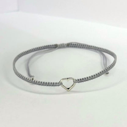 Various Colours Thread Bracelet with Sterling Silver Heart