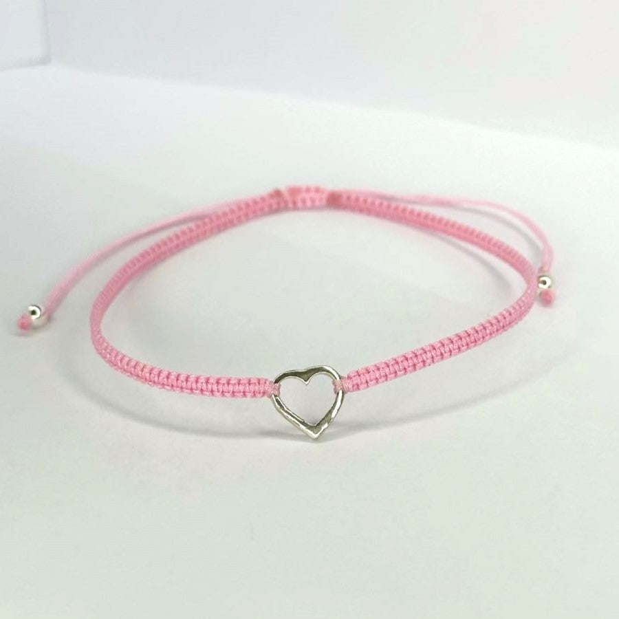 Various Colours Thread Bracelet with Sterling Silver Heart