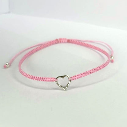 Various Colours Thread Bracelet with Sterling Silver Heart