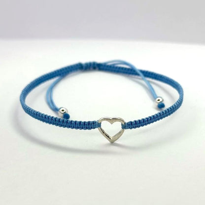 Various Colours Thread Bracelet with Sterling Silver Heart