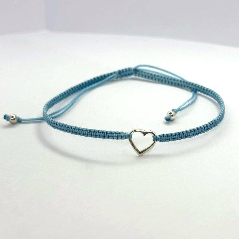 Various Colours Thread Bracelet with Sterling Silver Heart