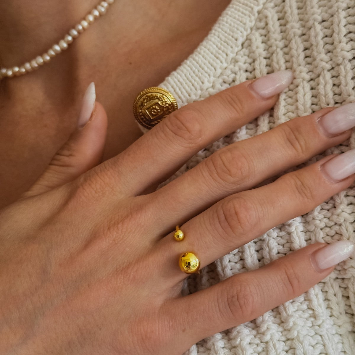 Sterling Silver Gold Plated Bead Ring