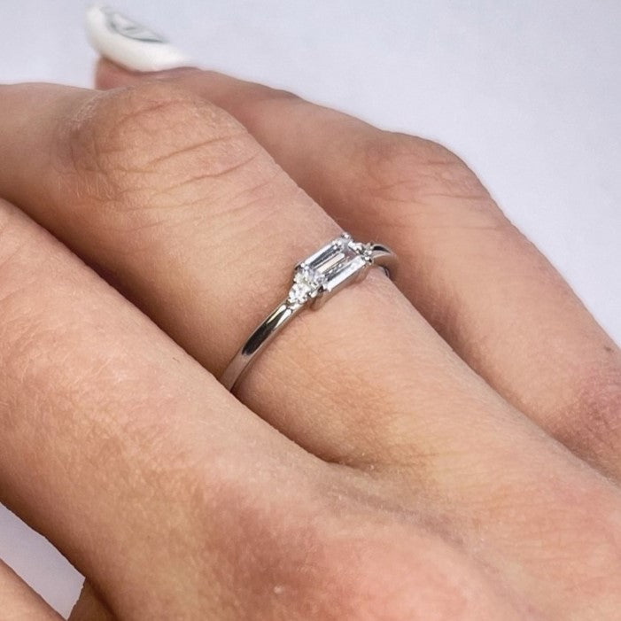 Sterling Silver Rectangle CZ Ring