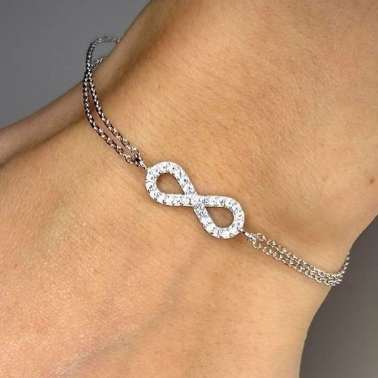 Sterling Silver Rhodium Plated CZ Infinity Bracelet