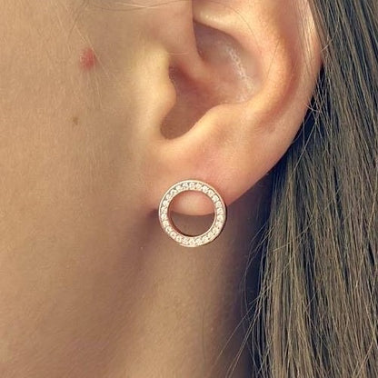 Sterling Silver Rose Gold Plated CZ Circle Studs