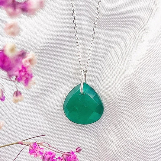 Sterling Silver Green Onyx Pendant Necklace