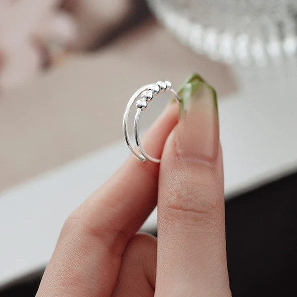 Sterling Silver Adjustable Ring with Beads