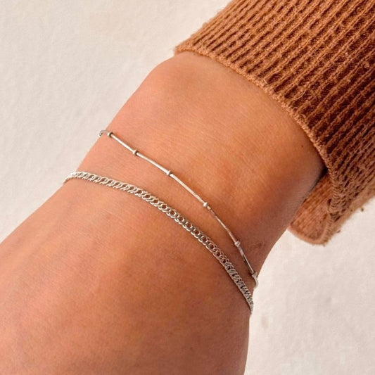 Sterling Silver Rhodium Plated Minimalist Bead Bracelet