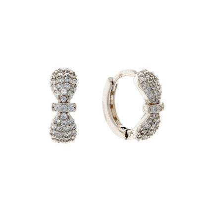 Sterling Silver Rhodium Plated CZ Ribbon Hoops