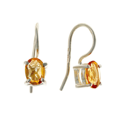 Sterling Silver Oval Citrine Drop Earrings