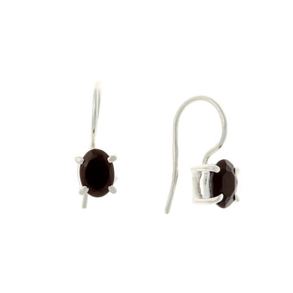 Sterling Silver Oval Black Onyx Drop Earrings