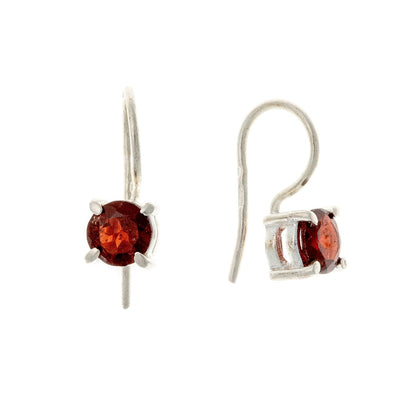 Sterling Silver Round Garnet Drop Earrings