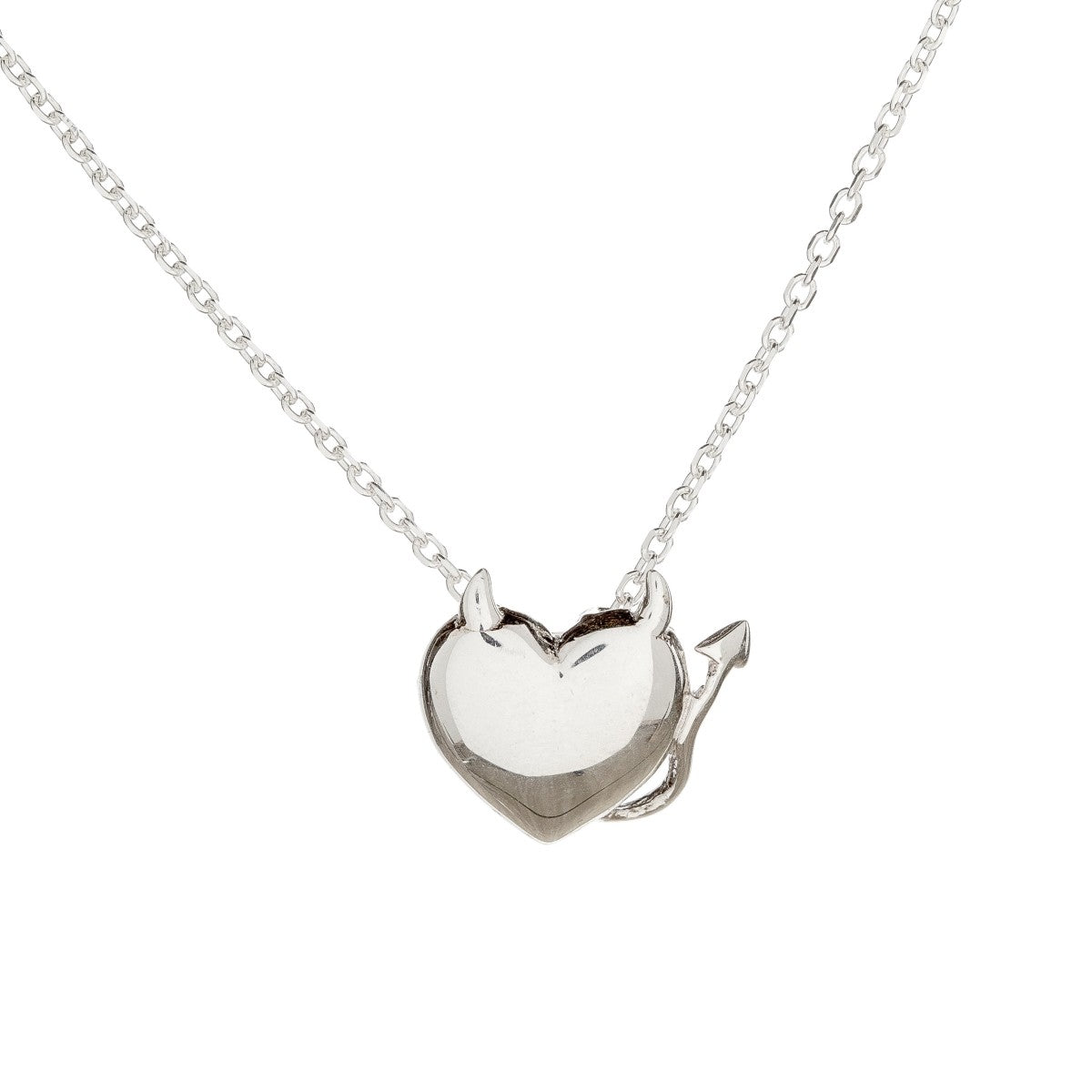 Sterling Silver Heart with Devil Horns Pendant Necklace