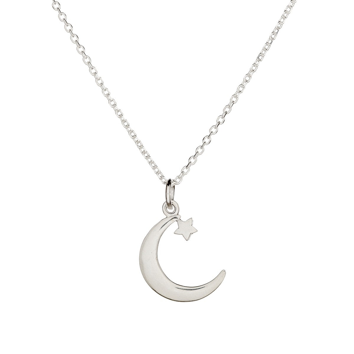 Sterling Silver Moon & Star Pendant Necklace