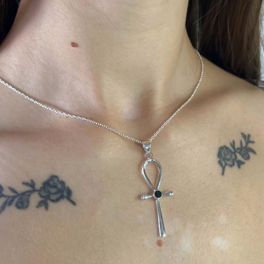 Sterling Silver Onyx Cross Necklace