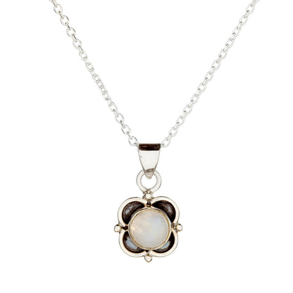 Sterling Silver Moonstone Flower Pendant Necklace