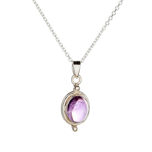 Sterling Silver Oval Amethyst Pendant Necklace