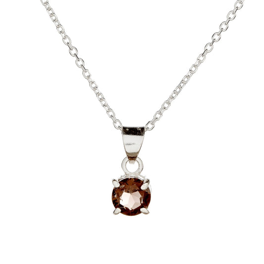 Sterling Silver Round Smoky Quartz Pendant Necklace