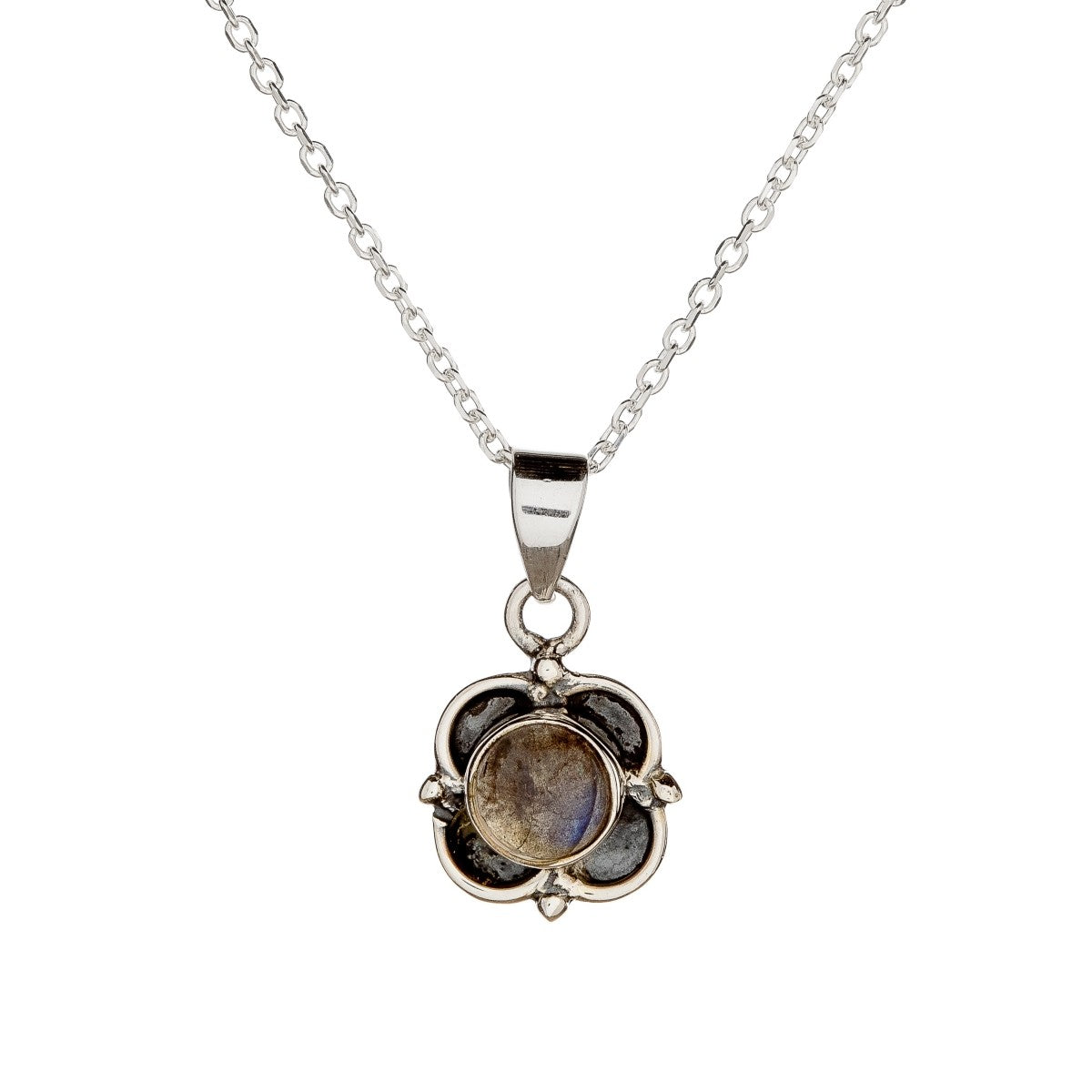 Sterling Silver Labradorite Flower Pendant Necklace