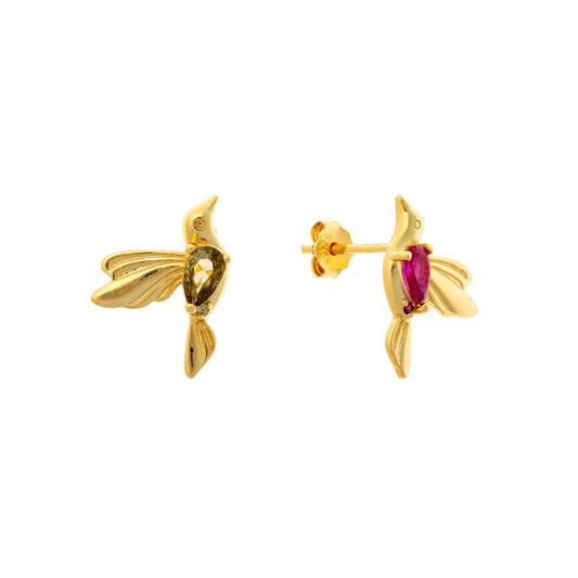 Sterling Silver Gold Plated CZ Bird Studs