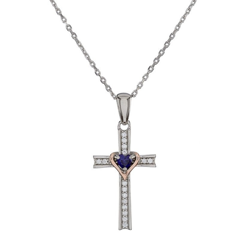 Sterling Silver Rhodium Plated CZ Cross Necklace