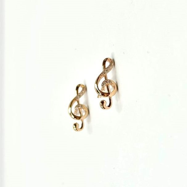 Scandinavian Silver Rose Gold Plated Treble Clef Studs