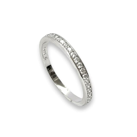 Sterling Silver Rhodium Plated CZ Band Ring