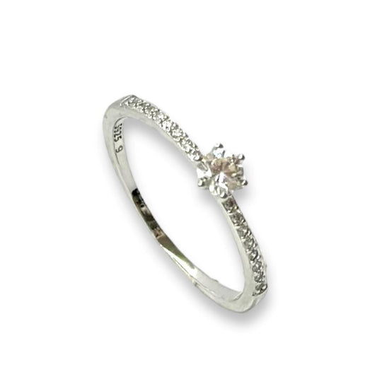 Sterling Silver Rhodium Plated CZ Crystal Ring