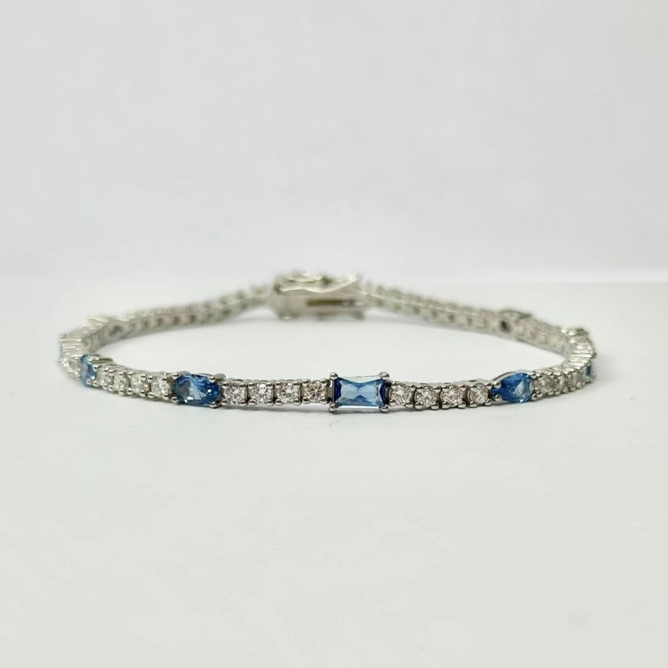 Sterling Silver Rhodium Plated Blue CZ Tennis Bracelet