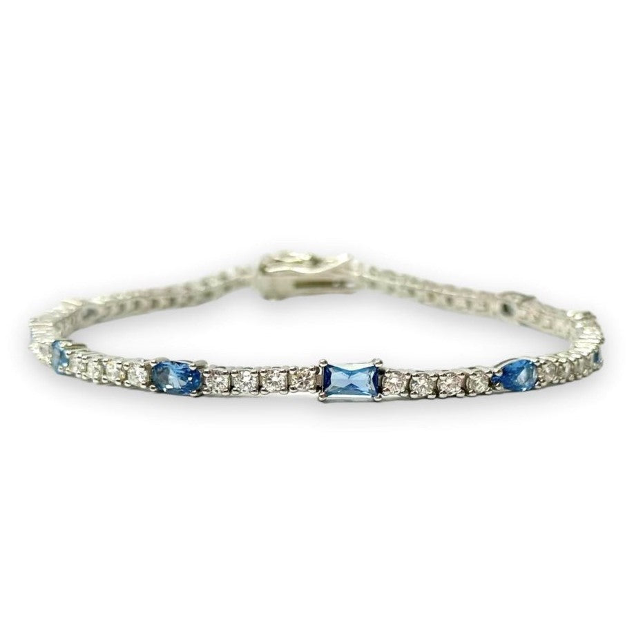 Sterling Silver Rhodium Plated Blue CZ Tennis Bracelet