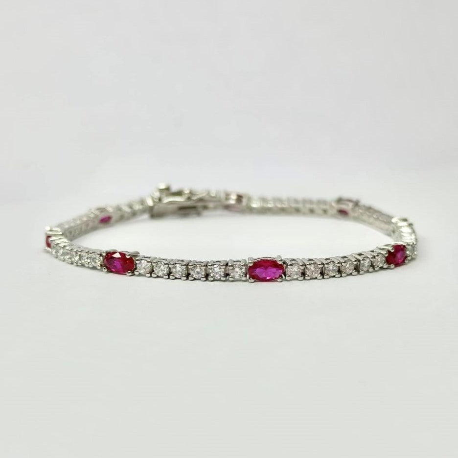 Sterling Silver Rhodium Plated Pink CZ Tennis Bracelet