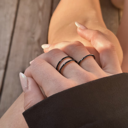 Silver Rose Gold Plated 1 mm CZ Band Ring