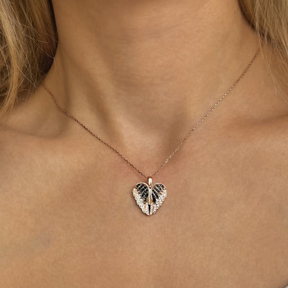 Sterling Silver Rose Gold Plated "Wings & Heart" Necklace