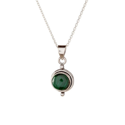 Sterling Silver Round Malachite Pendant Necklace