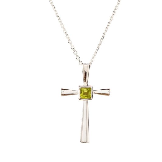 Sterling Silver Peridot Cross Pendant Necklace