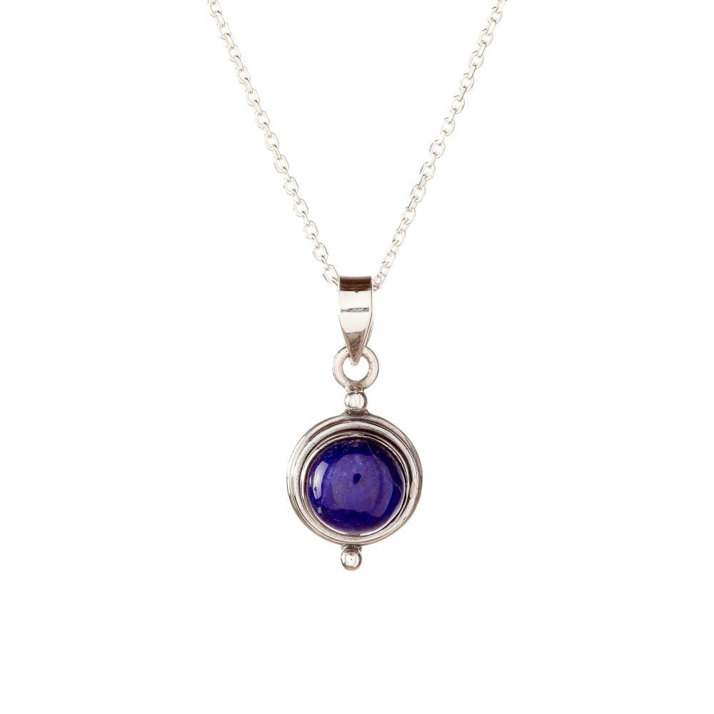 Sterling Silver Round Lazurite Pendant Necklace