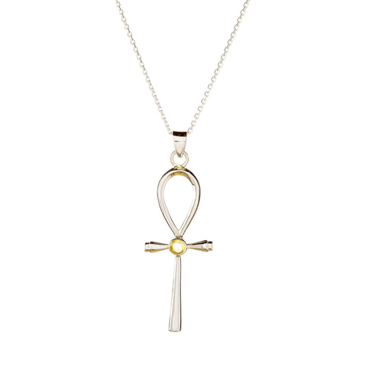 Sterling Silver Citrine Cross Pendant Necklace