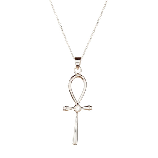 Sterling Silver Moonstone Cross Pendant Necklace