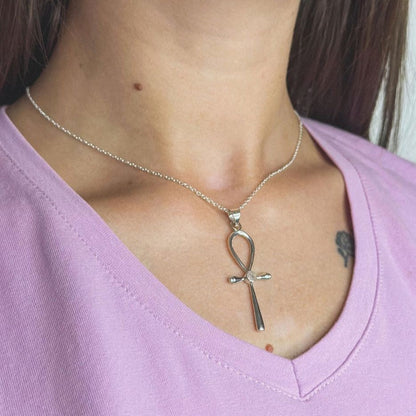 Sterling Silver Moonstone Cross Pendant Necklace