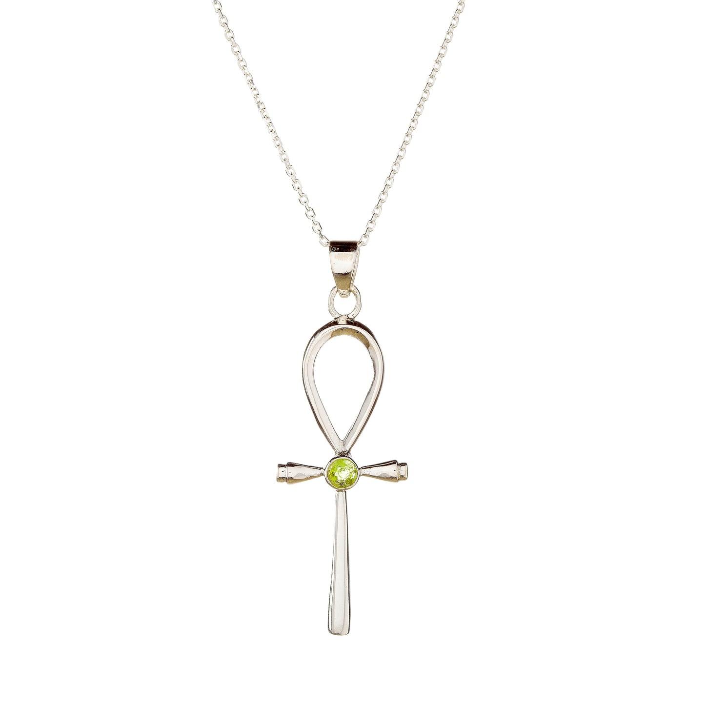 Sterling Silver Peridot Cross Pendant Necklace