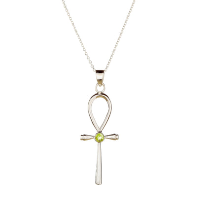 Sterling Silver Peridot Cross Pendant Necklace