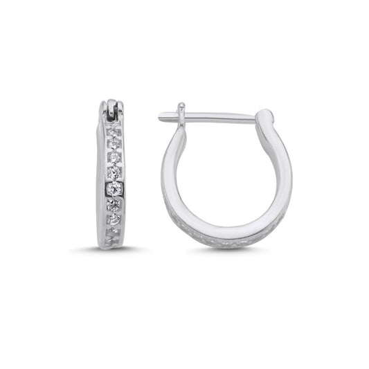 Sterling Silver Rhodium Plated CZ English Lock Earrings