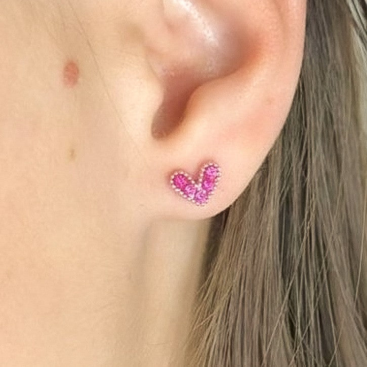 Sterling Silver Rose Gold Plated Hearts with Fuchsia CZ