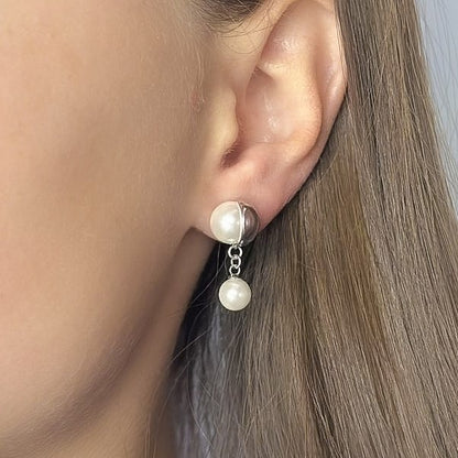 Sterling Silver Rhodium Plated Pearl Drop Earrings