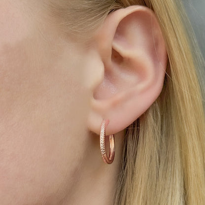 Silver Rose Gold Plated 12 - 20 CZ Hoops