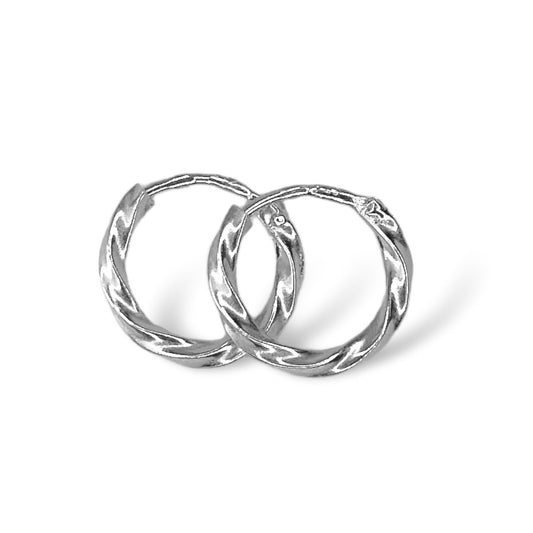 Scandinavian Silver Rhodium Plated Twisted Hoops