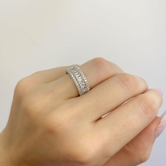 Sterling Silver Rhodium Plated CZ Band Ring