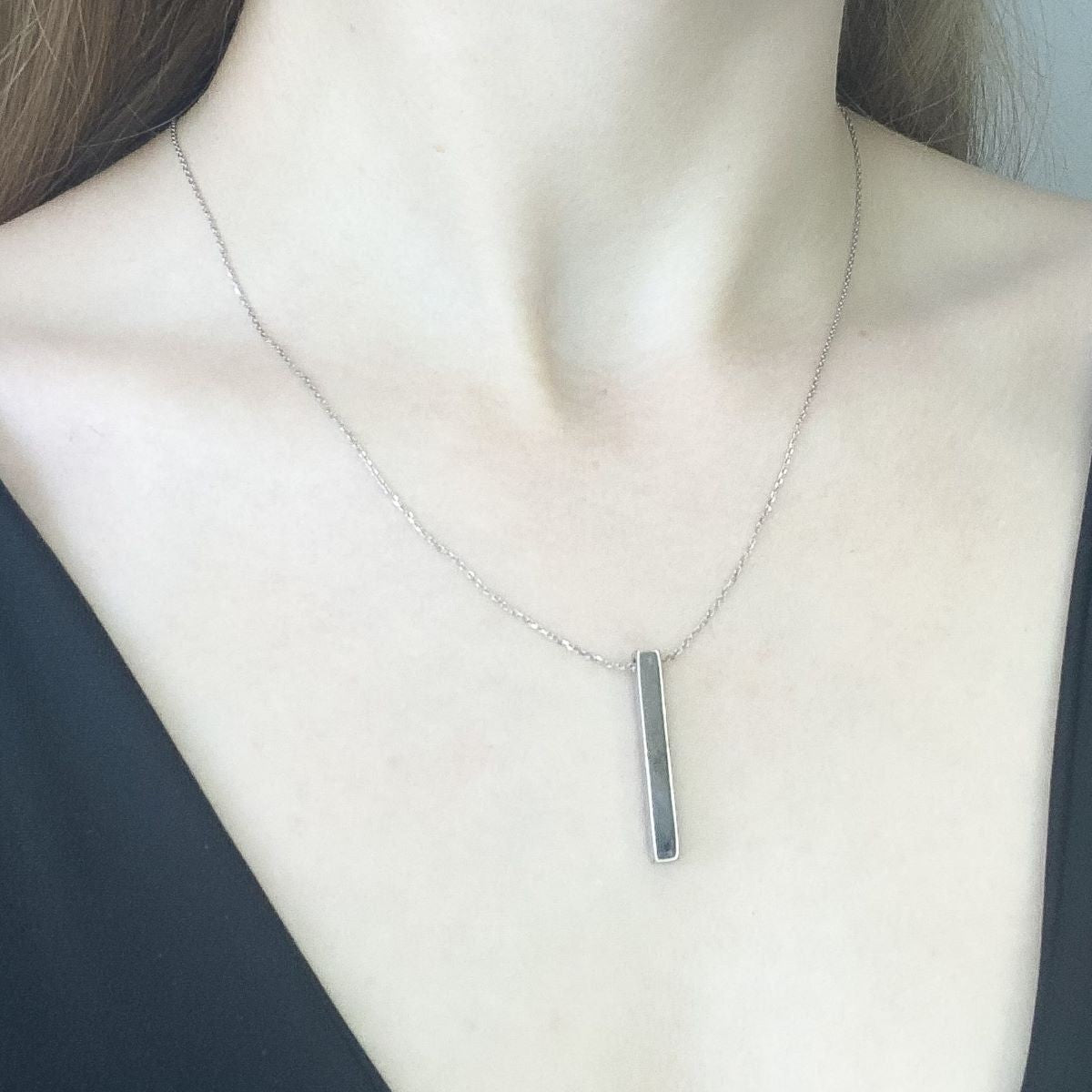 Sterling Silver Rhodium Plated Stick Necklace