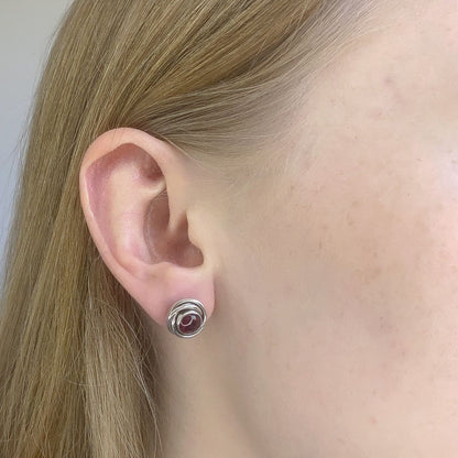 Sterling Silver Round Garnet Studs